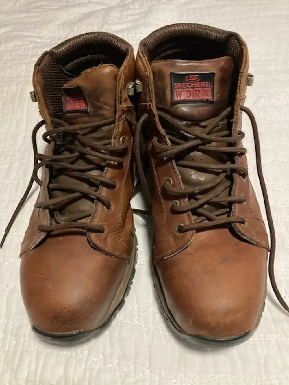 Skechers Work Steel Toe Boots Men’s Size 14 Brown Leather Lace‑Up – Very Good